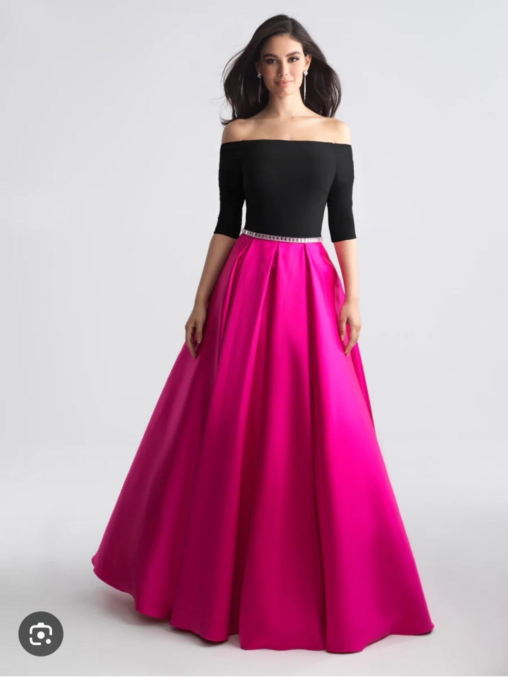 Size 30 Black & Fushia Off Shoulder Sleeved Aline Gown By Madison James NWT